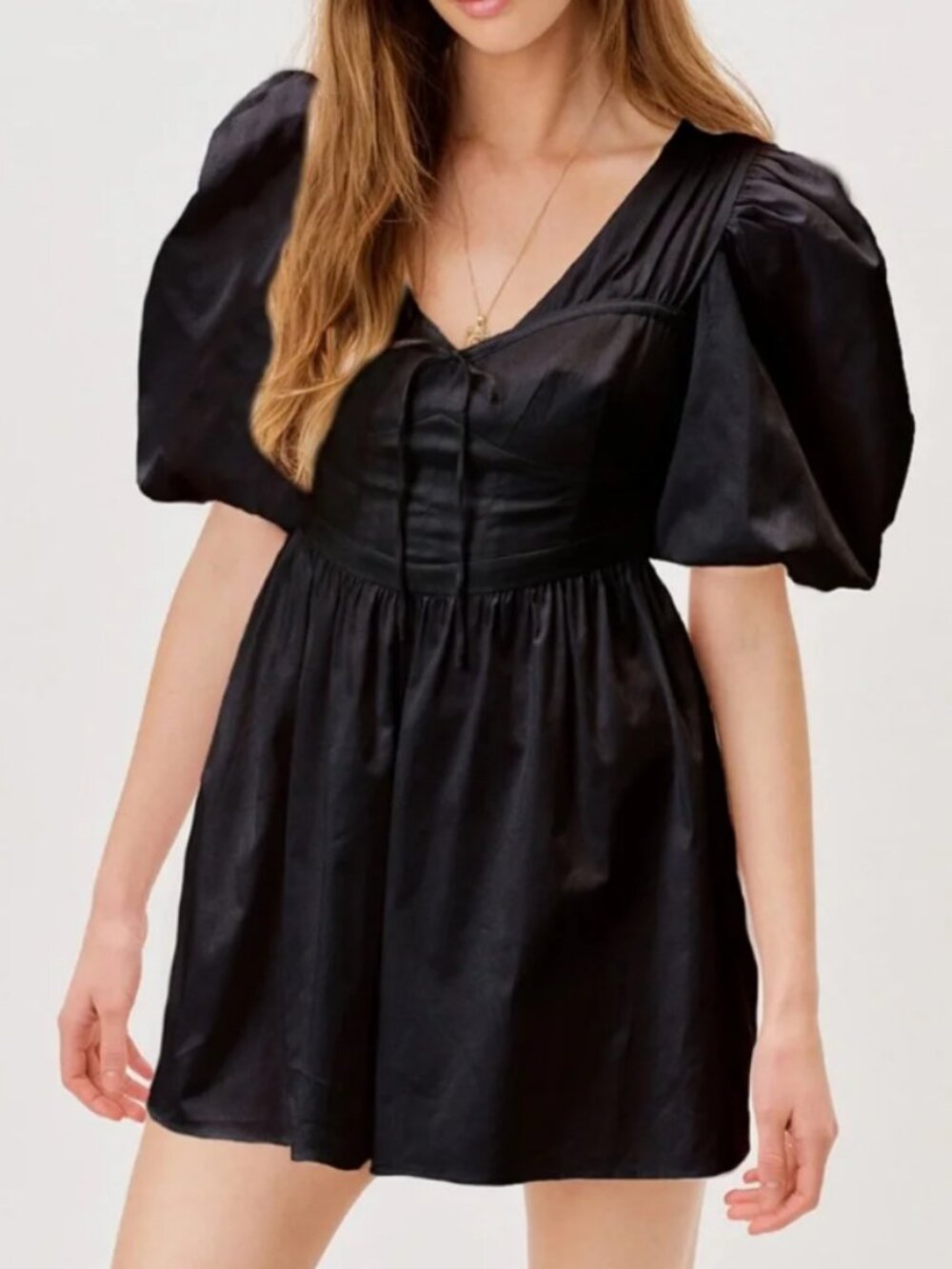 For Love & Lemons 'Connie' Puffy Sleeve Mini Dress in Black Size Small